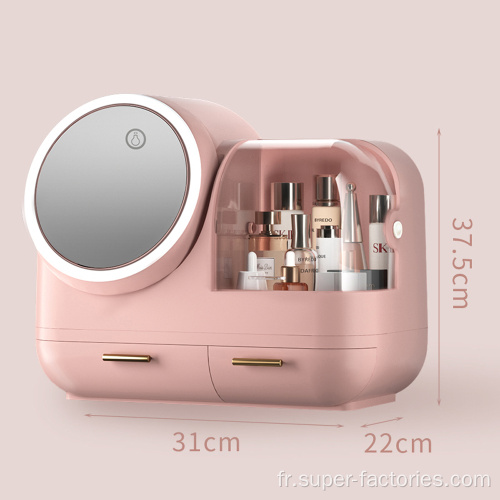 Boîte de rangement cosmétique avec miroir éclairé rotatif à 360 °